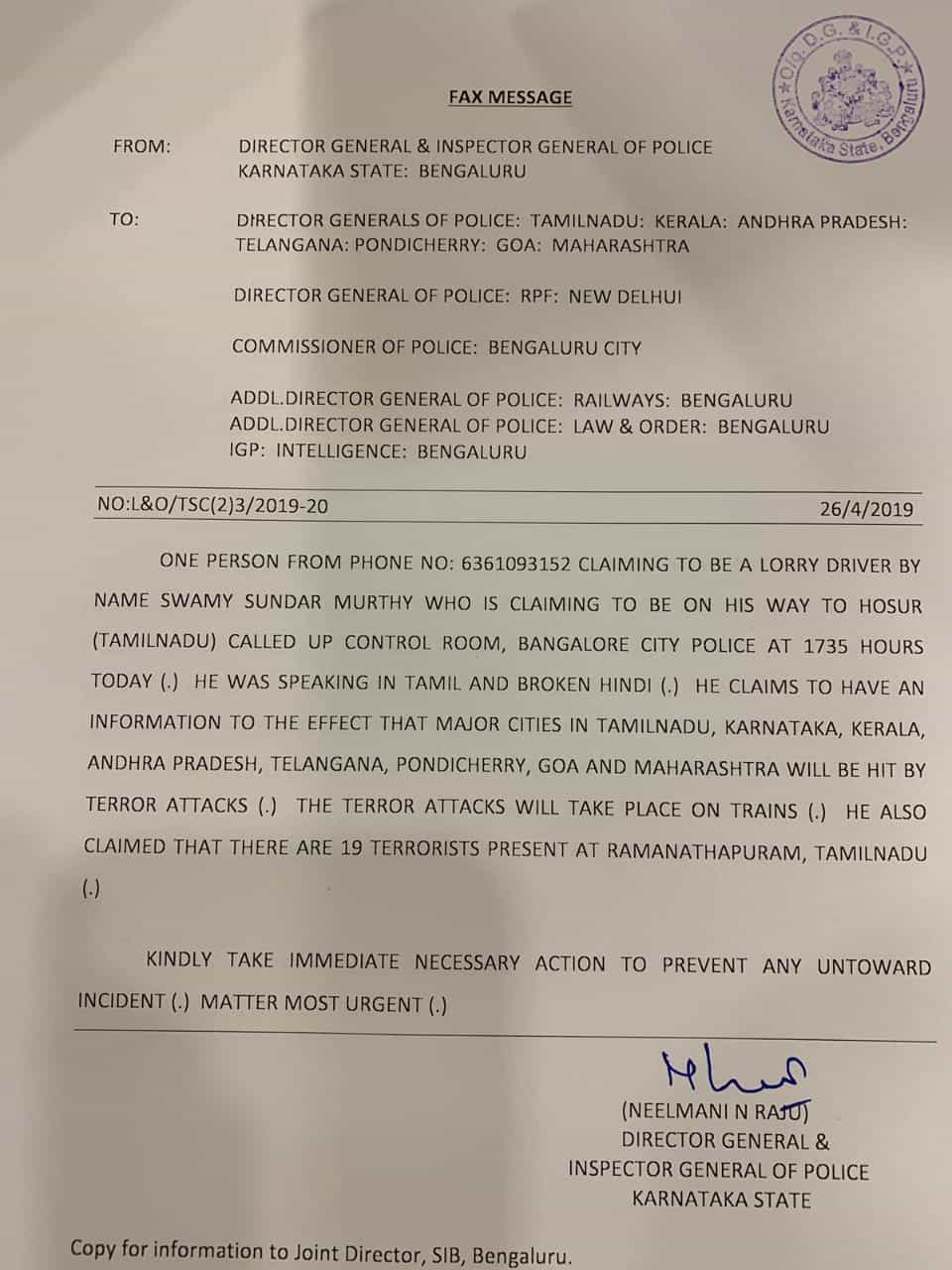 பயங்கரவாத தாக்குதல் குறித்து வதந்தி பரப்பியவர் கைது !