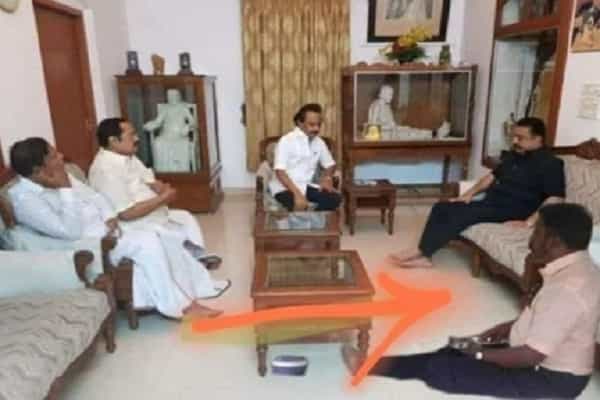 திருமாவளவனை தரையில் உட்கார வைத்தாரா ஸ்டாலின் ?| ஃபேஸ்புக் பதிவு.