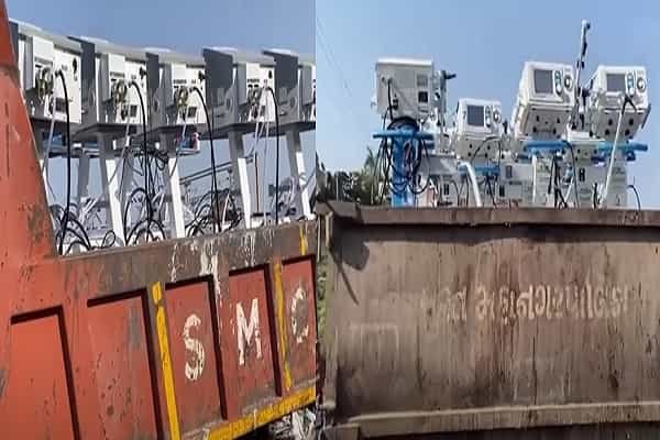 குஜராத்தில் குப்பை அள்ளும் வண்டியில் வெண்டிலேட்டர்களை எடுத்துச் சென்ற அவலம் !