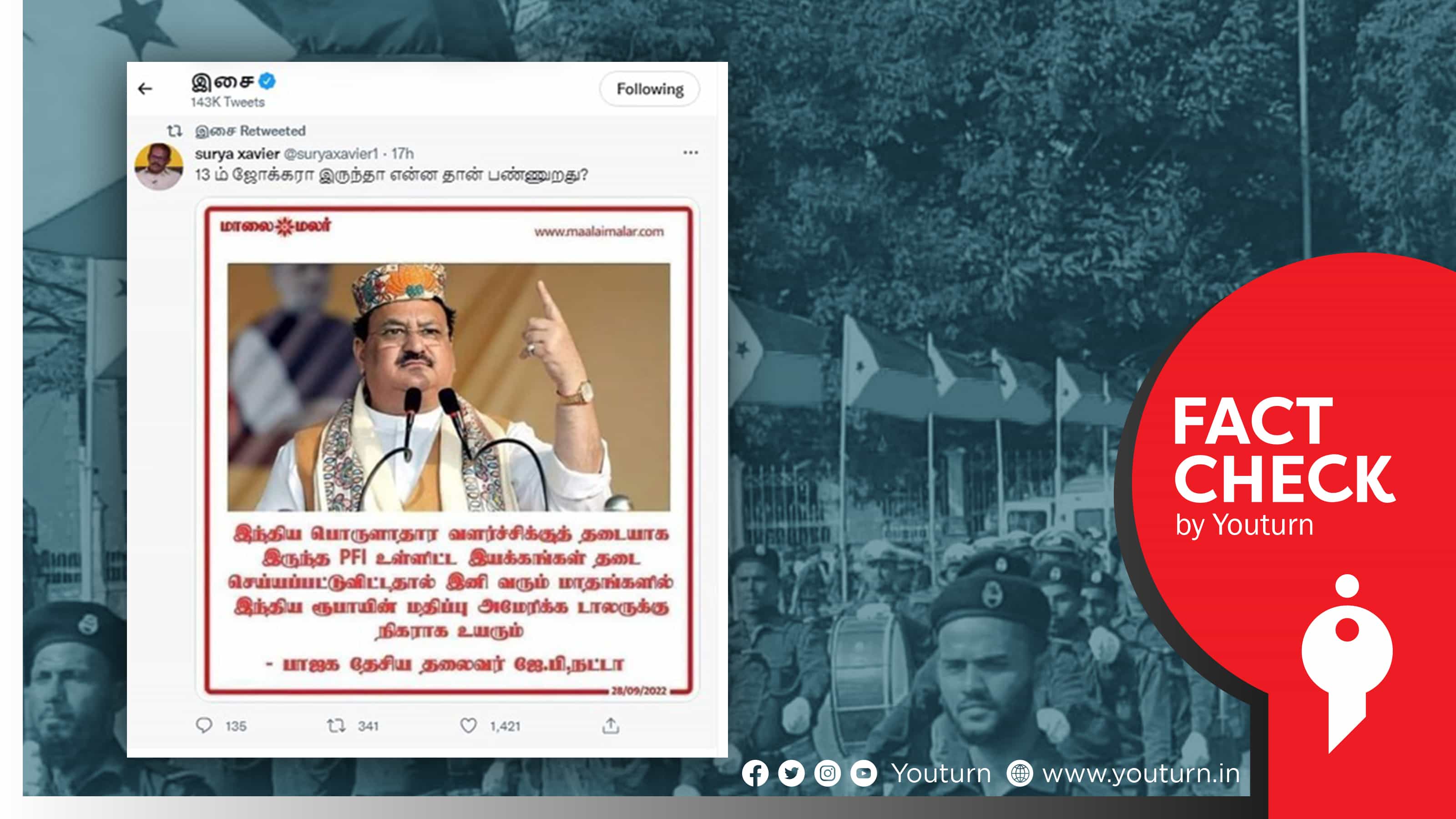 பி.எஃப்.ஐ அமைப்பை தடை செய்ததால் இந்திய ரூபாய் மதிப்பு உயரும் என ஜே.பி.நட்டா கூறினாரா ?