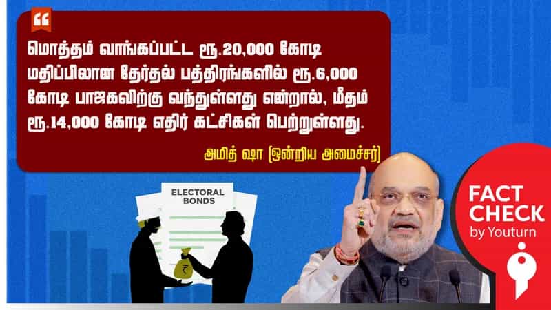 எதிர்க்கட்சிகள் தேர்தல் பத்திரம் மூலம் 14,000 கோடி நிதி வாங்கியதாக அமித்ஷா சொன்ன பொய் !