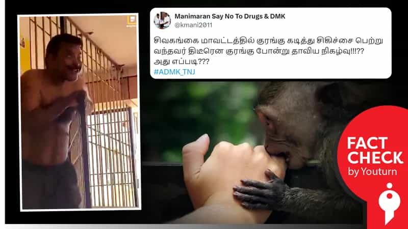 குரங்குக்கடி வாங்கியவர் குரங்குபோல் நடந்து கொண்டதாகப் பரவும் தவறான தகவல்!
