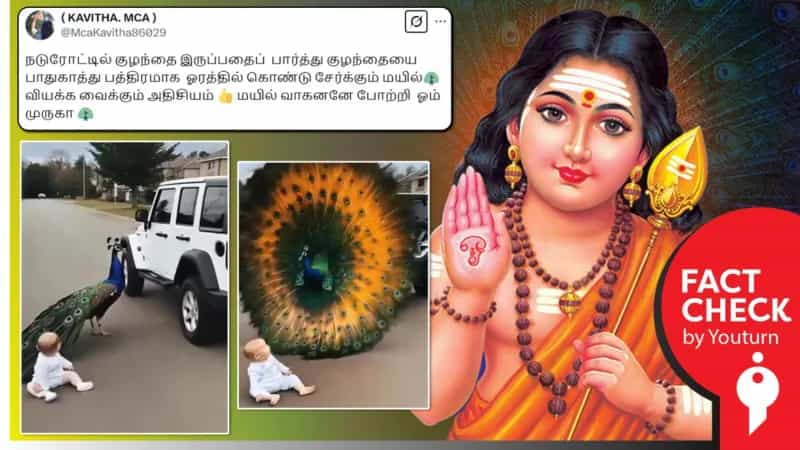 நடுரோட்டில் குழந்தையைக் காப்பாற்றிய மயில் எனப் பரவும் AI வீடியோ!