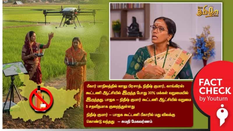நிதீஷ் குமார் - பாஜக கூட்டணி பீகாரில் மது விலக்கு கொண்டு வந்ததாக தவறான தகவலை பரப்பும் சுமதி மேகவர்ணம்! 