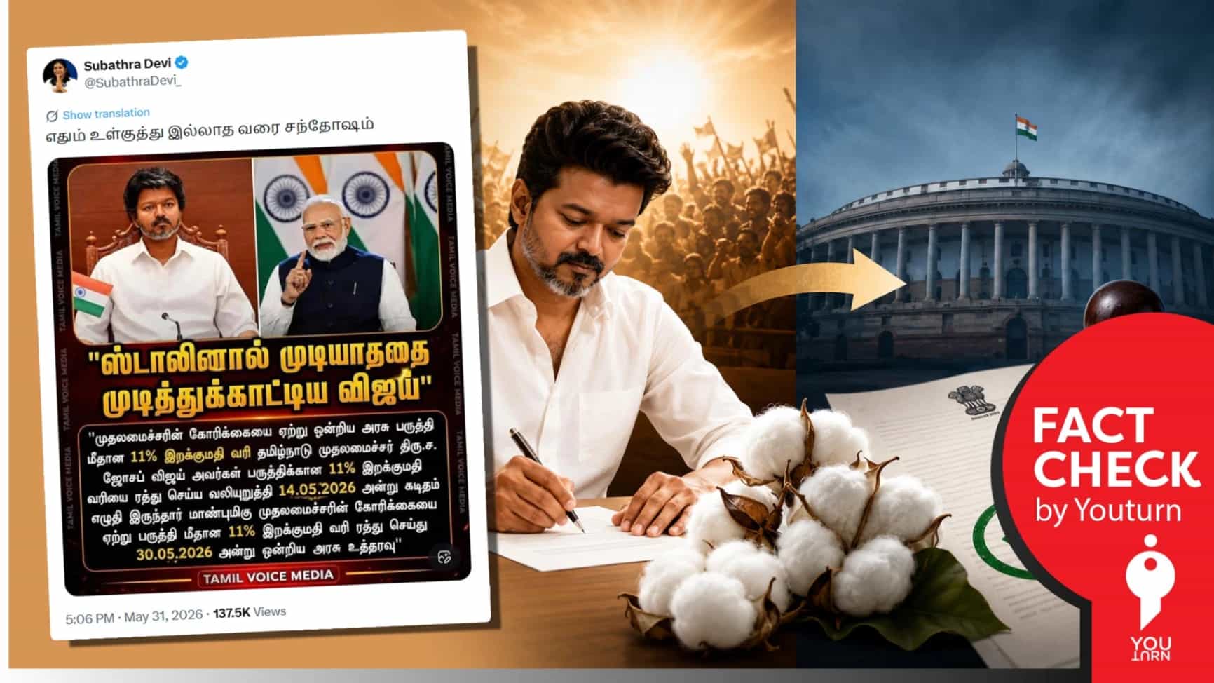 விஜய் ஆட்சியில் தான் முதன்முறையாக பருத்திக்கான இறக்குமதி வரி ரத்து செய்யப்பட்டதா? 