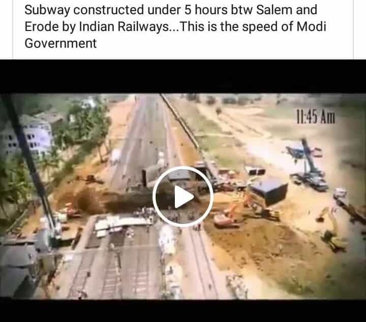 சேலம் மற்றும் ஈரோட்டிற்கு 5 மணி நேரத்தில் இரயில் சுரங்கப்பாதை அமைத்து இந்திய இரயில்வே சாதனை படைத்ததா?