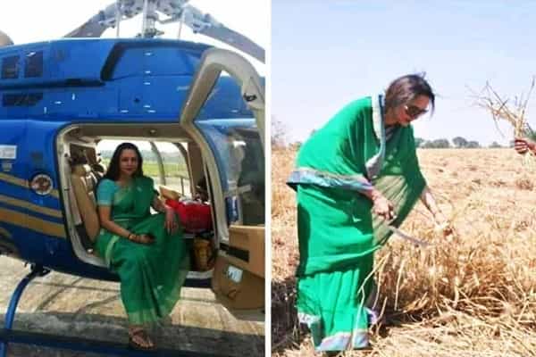கதிர் அறுக்க ஹெலிகாப்டரில் வந்தாரா எம்.பி ஹேமா மாலினி ?