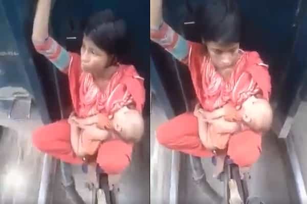 ரயிலில் குழந்தையுடன் ஆபத்தான நிலையில் பயணிக்கும் பெண்| எங்கு நிகழ்ந்தது ?