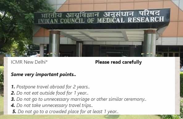 ICMR கூறிய 21 அறிவுரைகள் எனப் பரவும் போலியான ஃபார்வர்டு தகவல் !