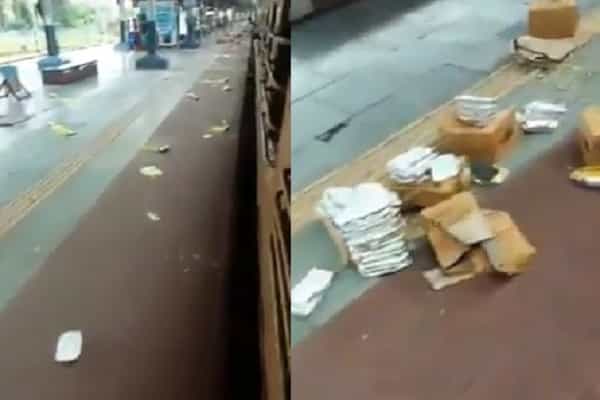 ரயிலில் இருந்து உணவு பொட்டலங்களை தூக்கி எறிந்த தொழிலாளர்கள்| காரணம் ?