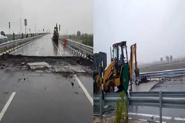 பிரதமரால் திறக்கப்பட்டு சில நாட்களான புந்தேல்கண்ட் விரைவுச் சாலையின் பகுதியில் மழையால் பள்ளம் !