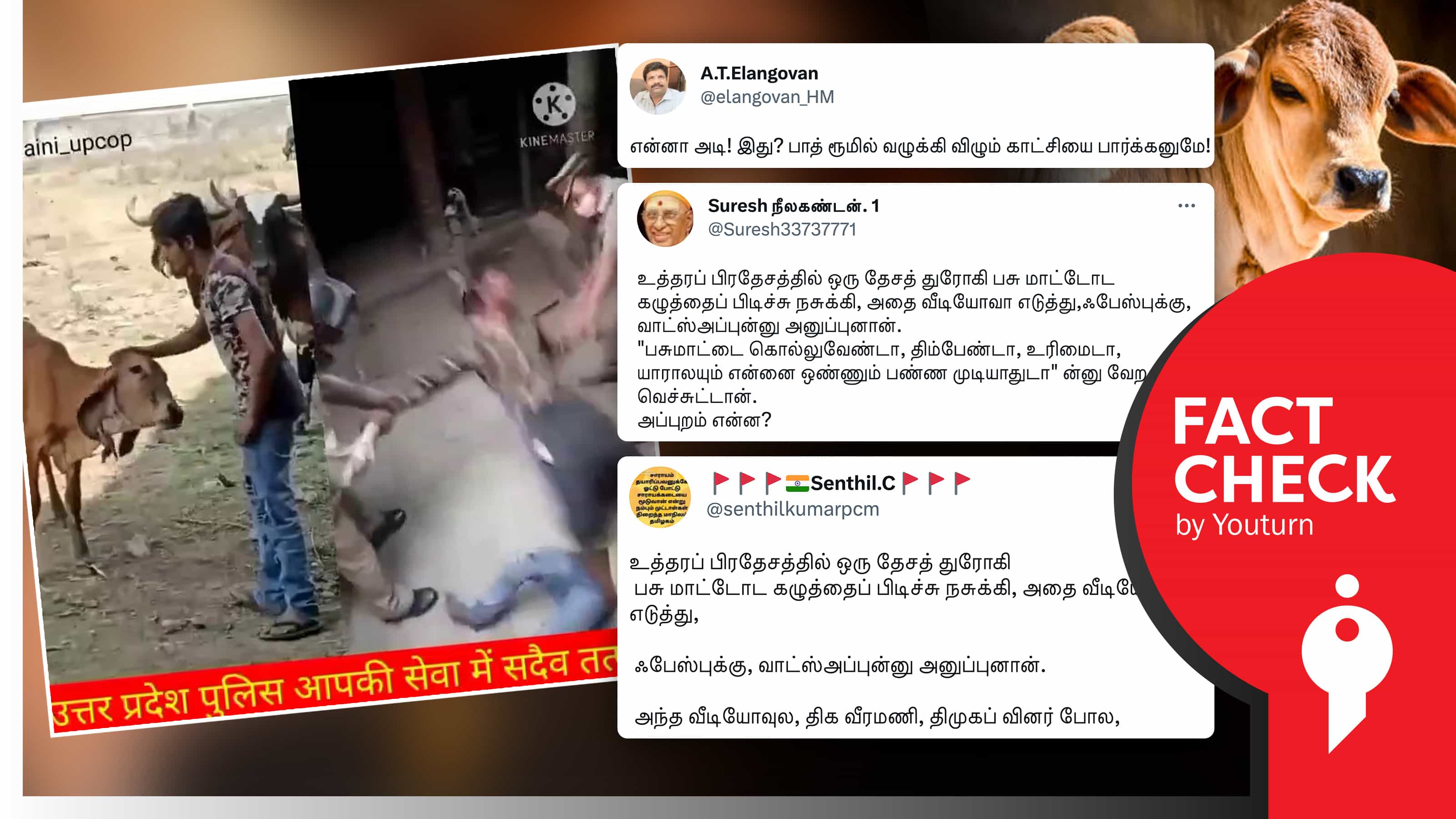 உ.பியில் பசு மாட்டைத் தாக்கிய நபரை காவல் துறையினர் தாக்கியதாகப் பரப்பப்படும் பொய் !