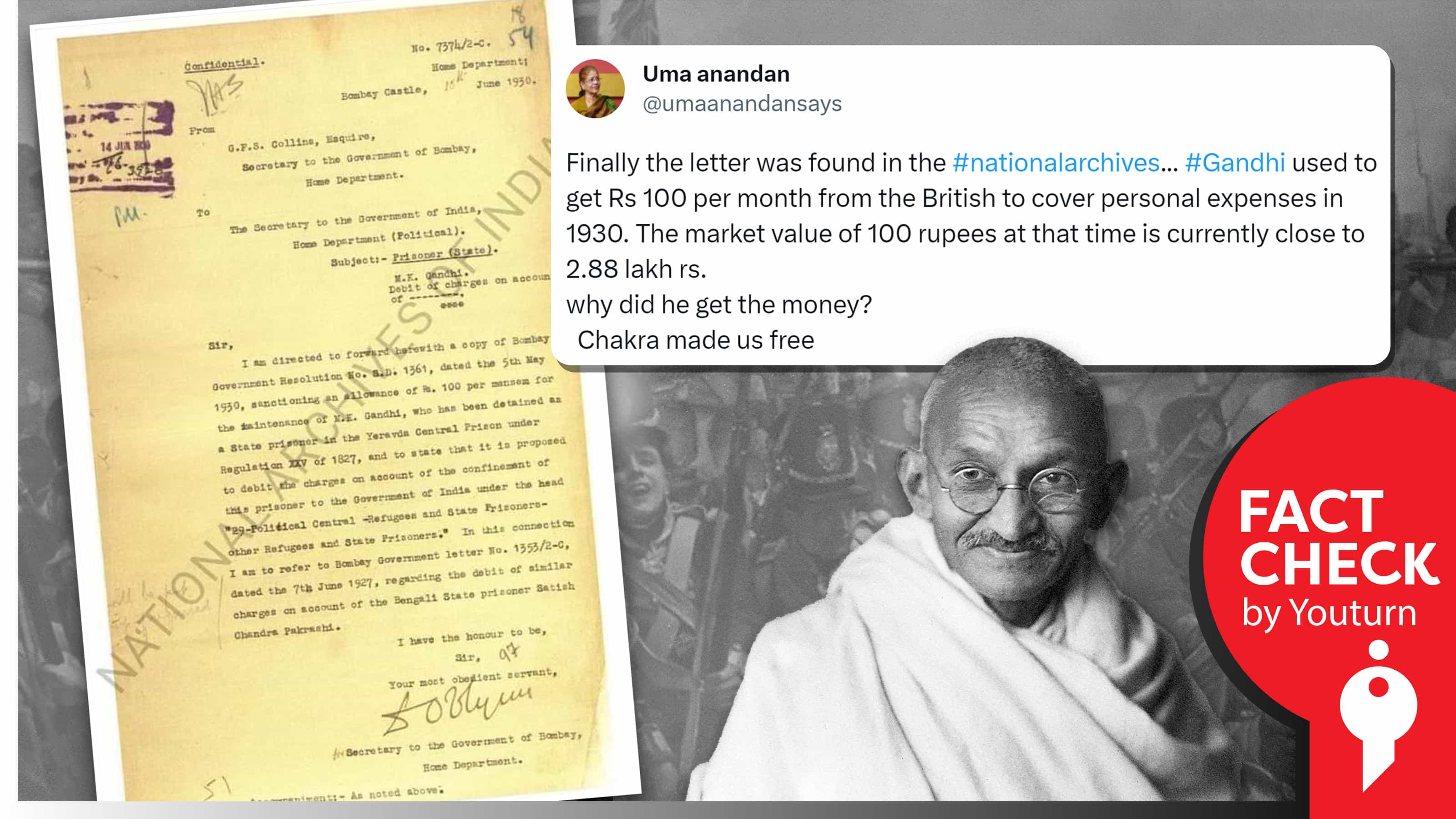 மகாத்மா காந்தி ஆங்கிலேயரிடம் மாதம் ரூ100 பெற்றதாக தவறான தகவலைப் பரப்பும் பாஜகவின் உமா ஆனந்தன் !