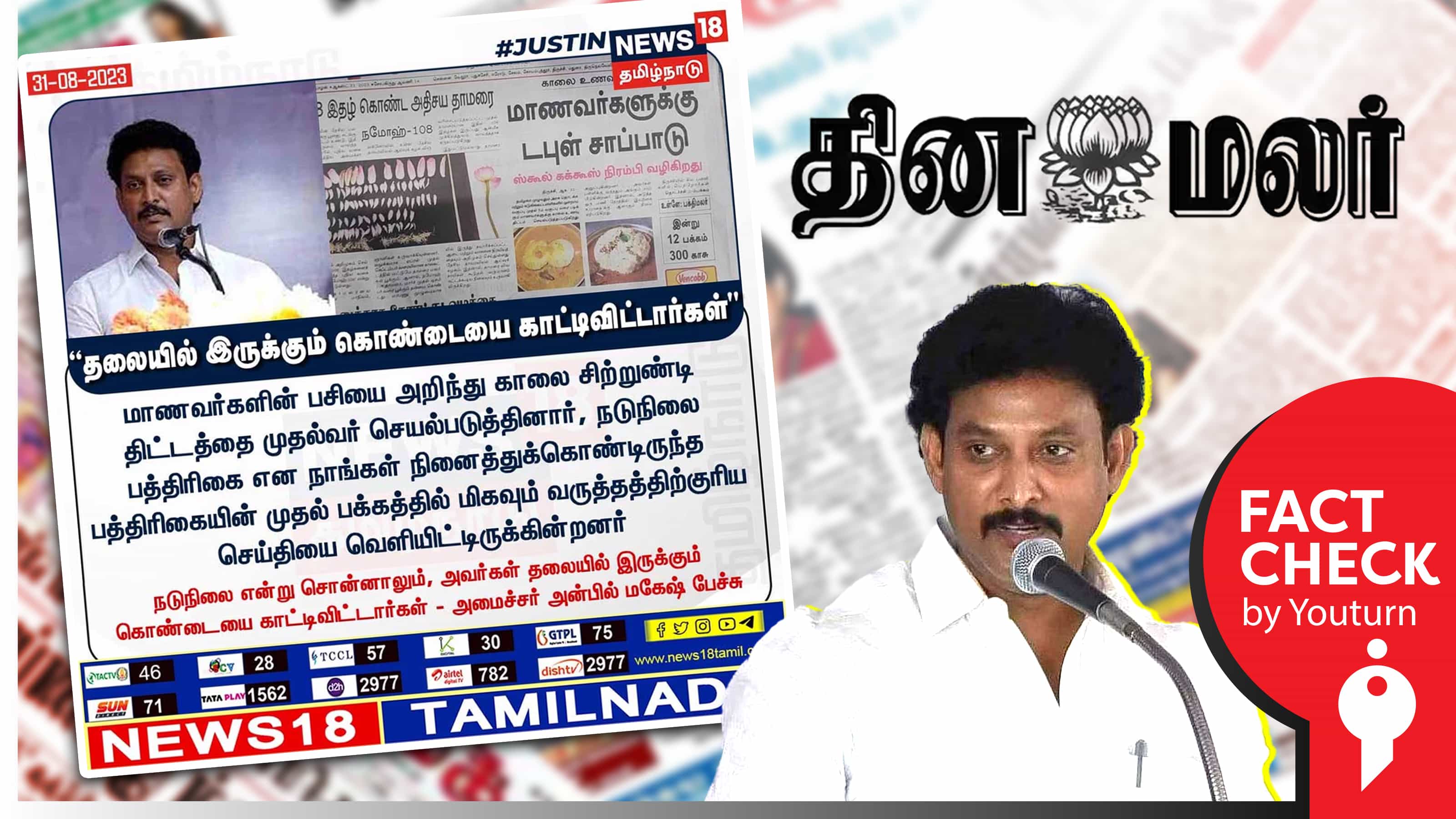 தினமலரை நடுநிலை பத்திரிக்கை என அமைச்சர் அன்பில் மகேஷ் கூறியதாகப் பரவிய பொய் செய்தி !