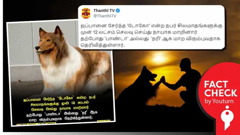 ஜப்பானைச் சேர்ந்த டோகோ என்பவர் நாயாக மாறினார் எனத் தவறாகச் செய்தி வெளியிட்ட தந்தி டிவி!